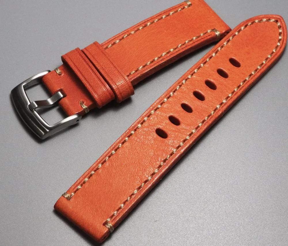 Men's Handmade Crazy Horse Leather Orange Watch Strap Handmade Thick First-layer Leather Pure Handmade 20mm 22mm Cowhide