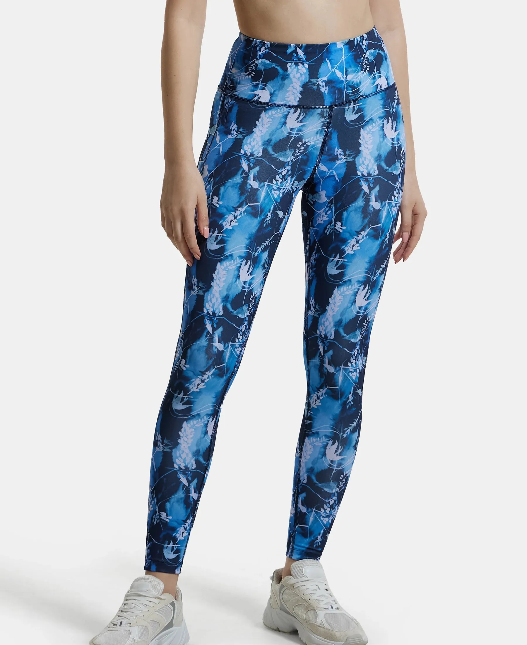 Microfiber Elastane Stretch Performance 7/8th Leggings with Broadwaistband & Back Pocket - Sky Captain Printed
