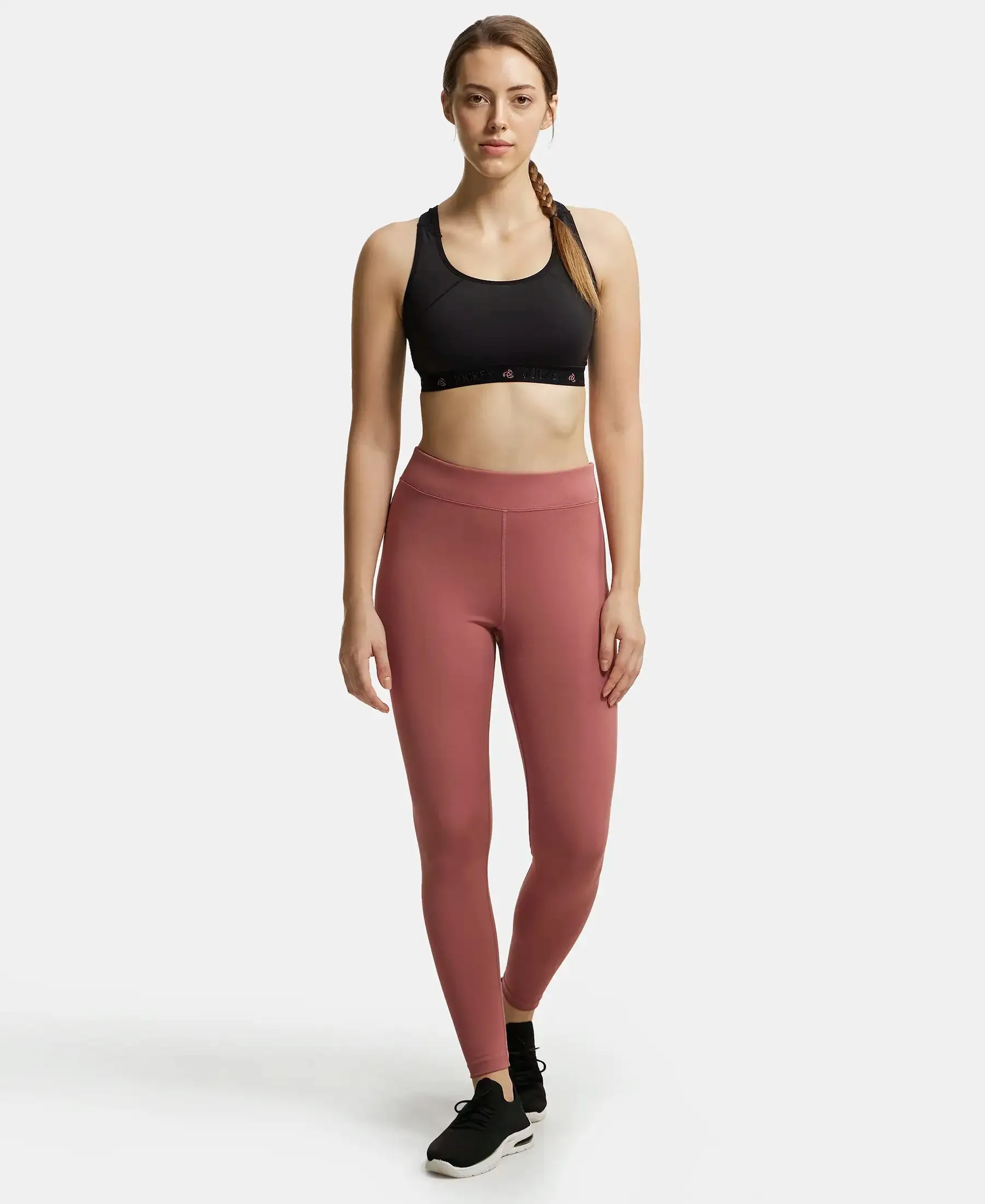 Microfiber Elastane Stretch Performance Leggings with Broad Waistband - Withered Rose