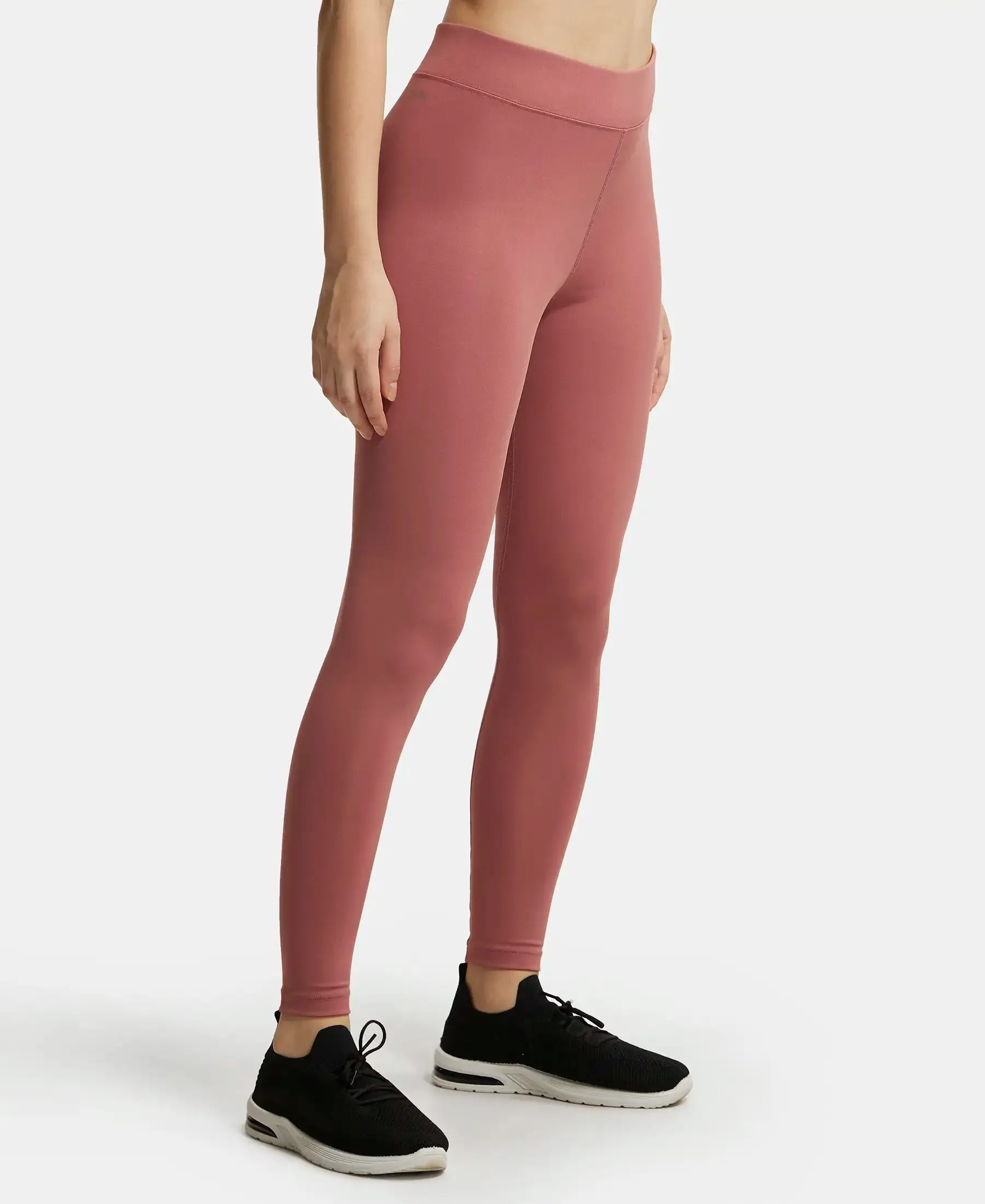 Microfiber Elastane Stretch Performance Leggings with Broad Waistband - Withered Rose