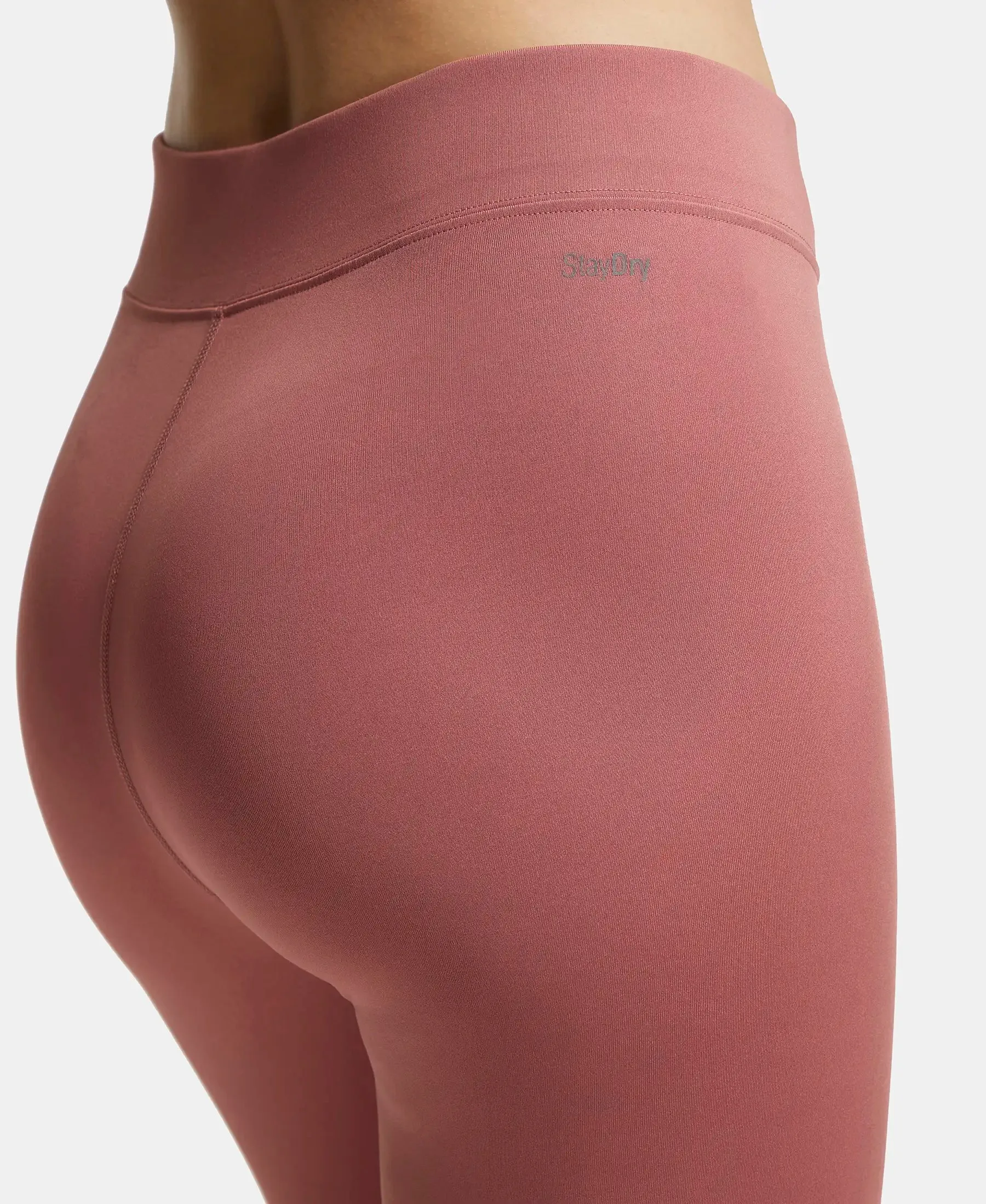 Microfiber Elastane Stretch Performance Leggings with Broad Waistband - Withered Rose