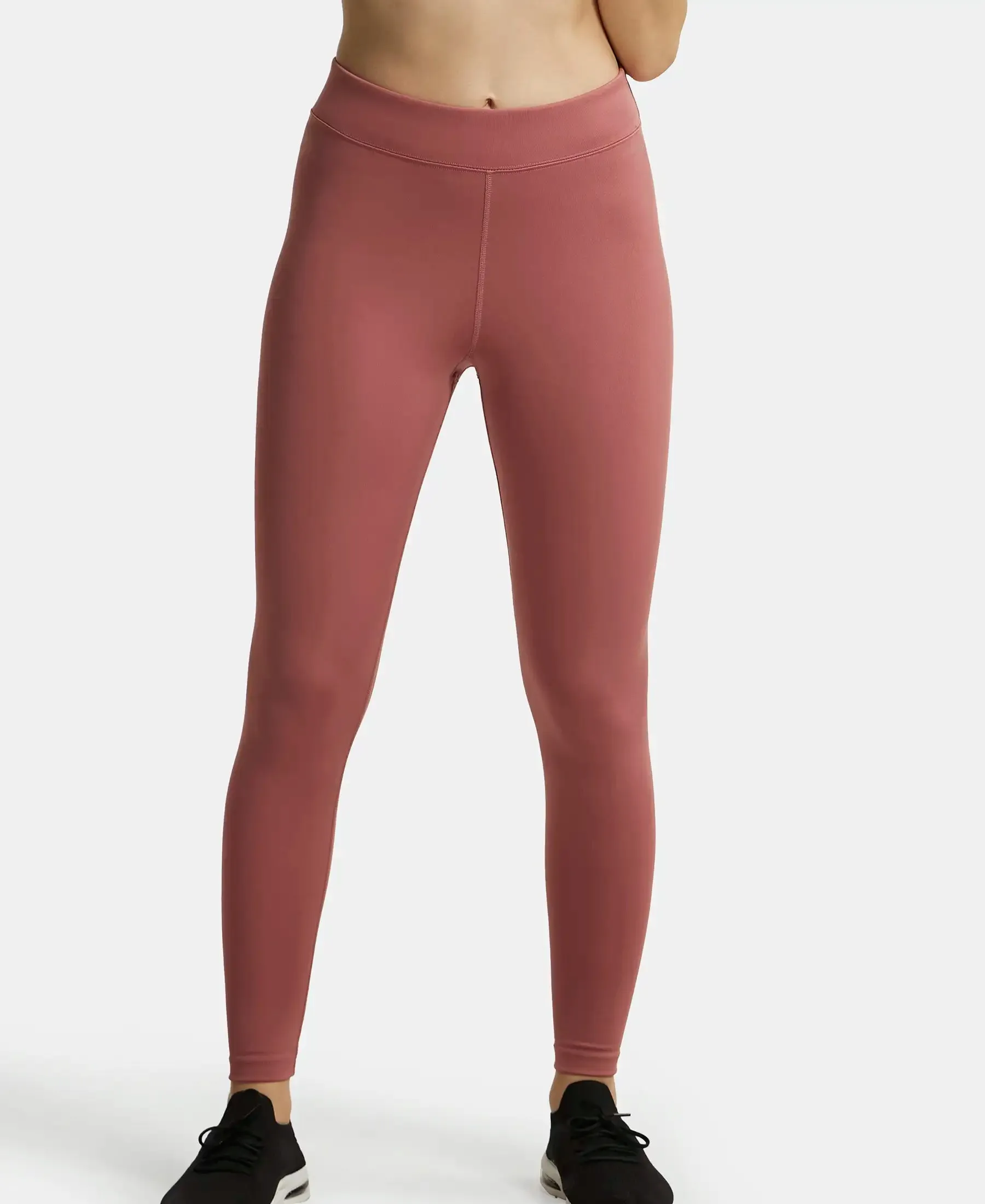 Microfiber Elastane Stretch Performance Leggings with Broad Waistband - Withered Rose