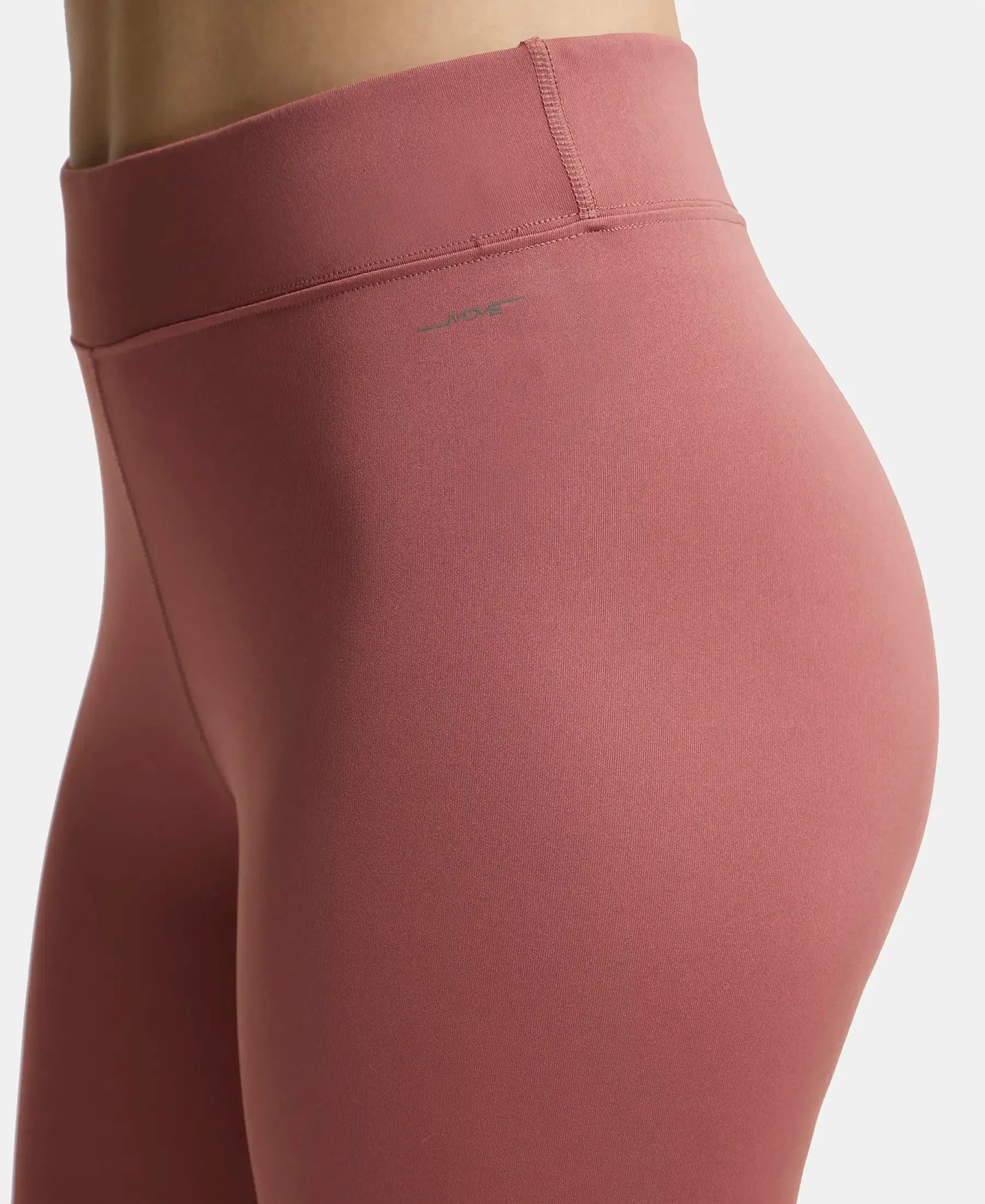 Microfiber Elastane Stretch Performance Leggings with Broad Waistband - Withered Rose