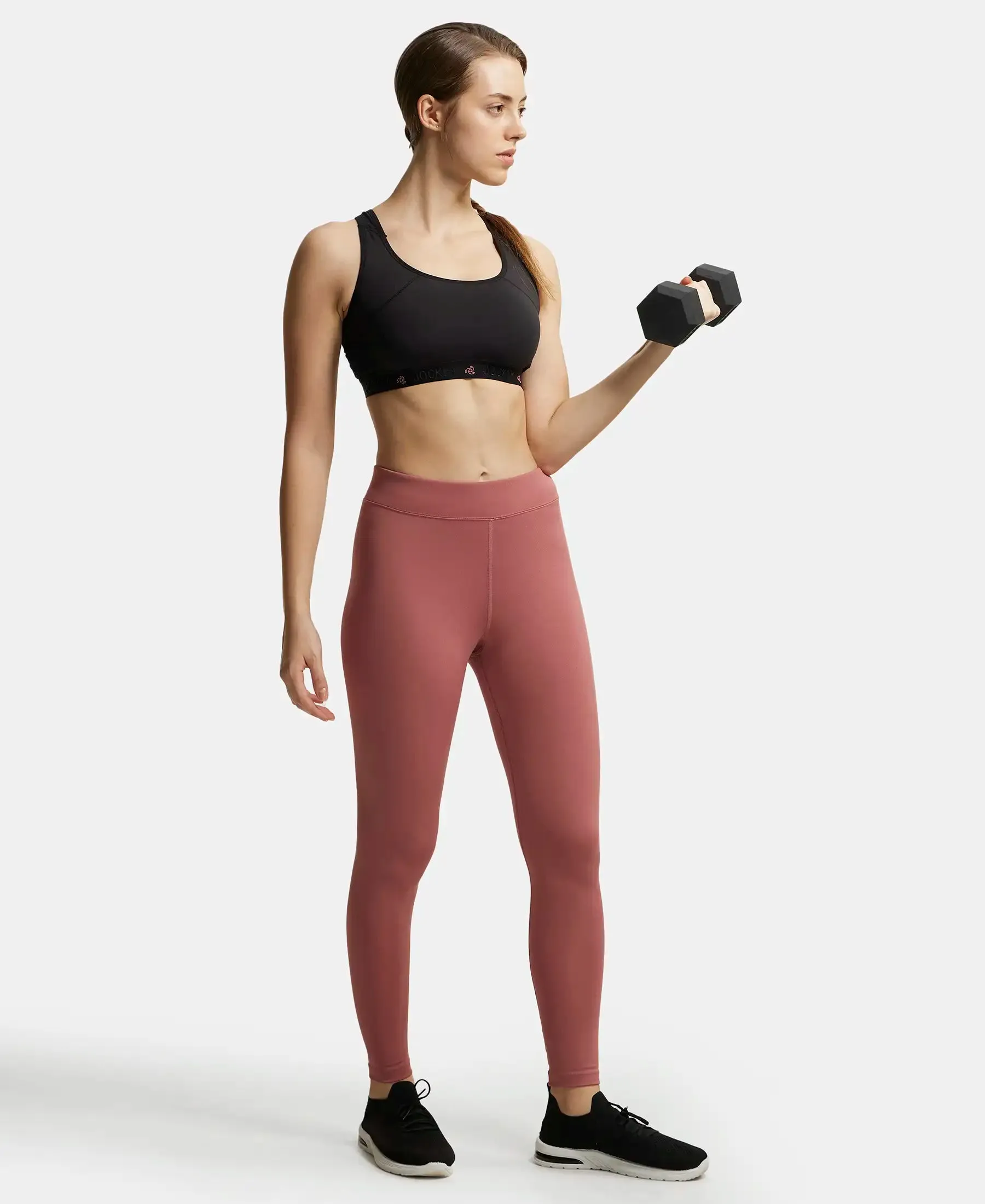 Microfiber Elastane Stretch Performance Leggings with Broad Waistband - Withered Rose