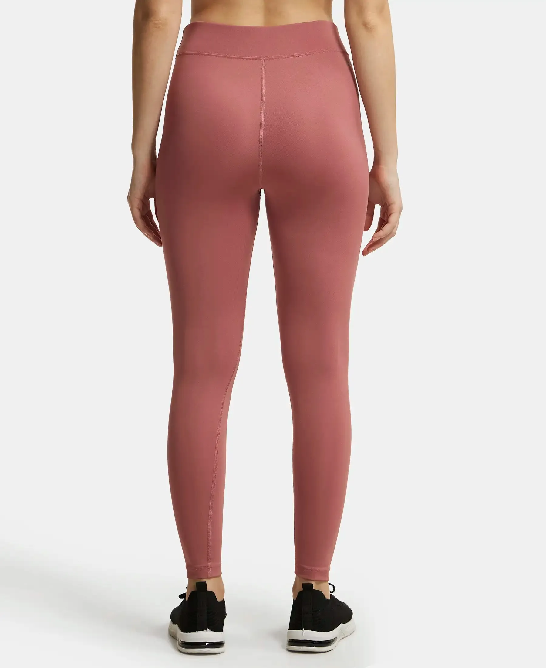 Microfiber Elastane Stretch Performance Leggings with Broad Waistband - Withered Rose