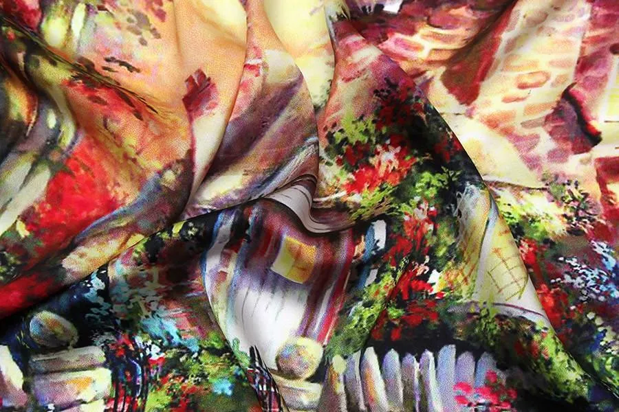 Mid-Sized Square Charmeuse Silk Scarf 28"x28" Brown Theme Classical Painting Print ZFD007