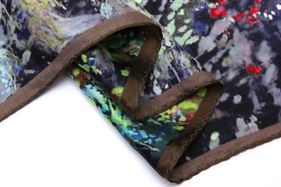 Mid-Sized Square Charmeuse Silk Scarf 28"x28" Brown Theme Classical Painting Print ZFD007
