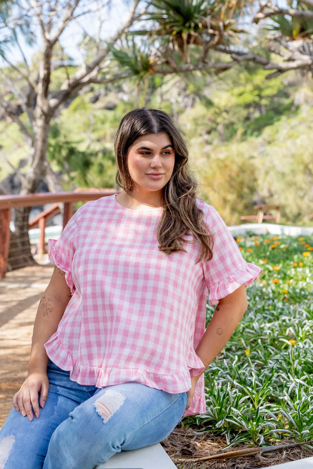 Nikki Pink Check Top by Worthier