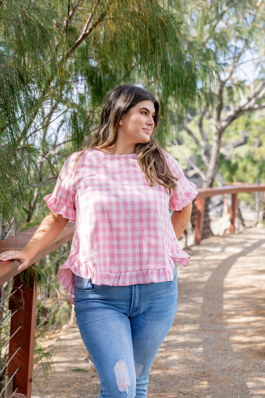 Nikki Pink Check Top by Worthier