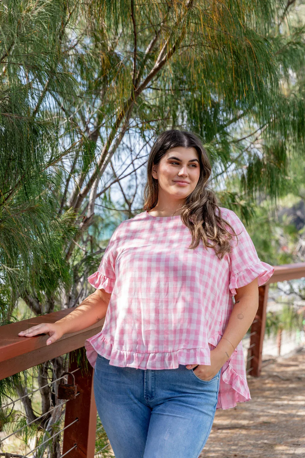 Nikki Pink Check Top by Worthier