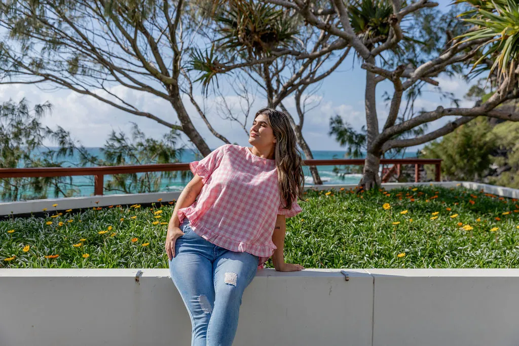 Nikki Pink Check Top by Worthier