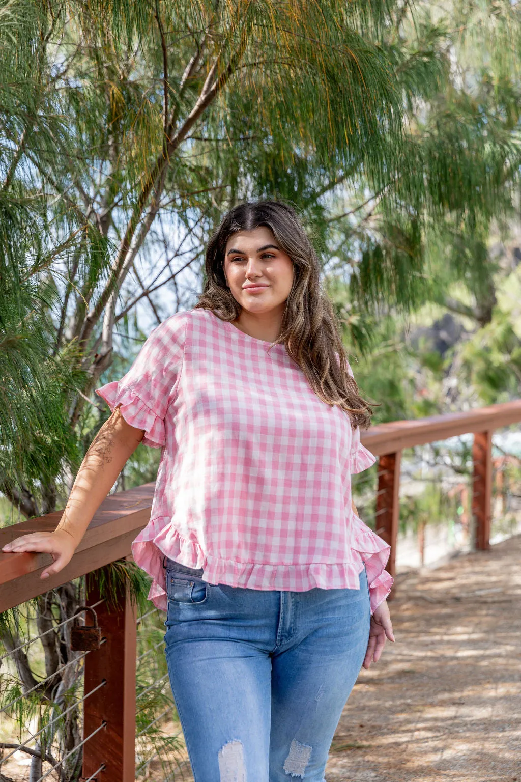 Nikki Pink Check Top by Worthier