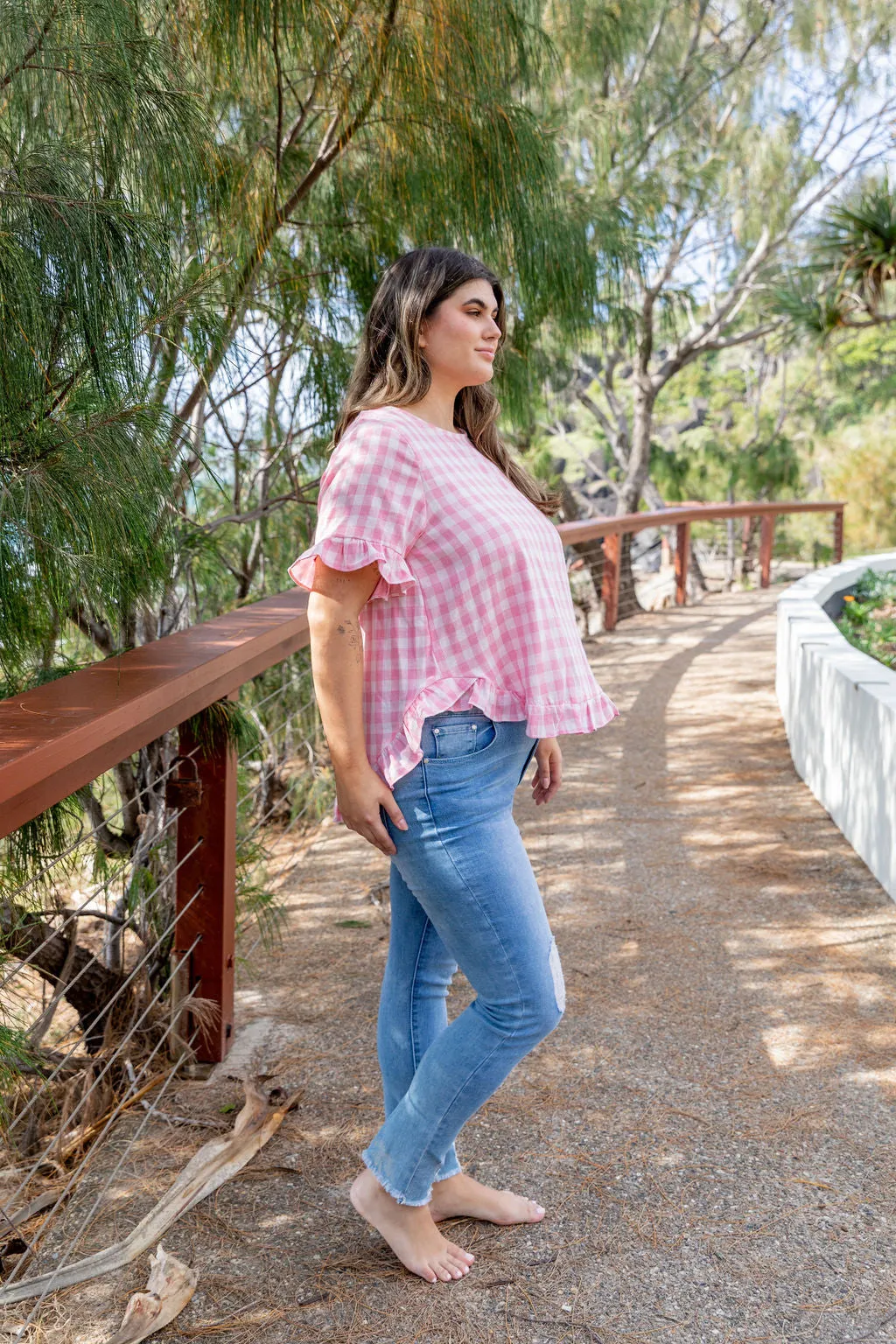 Nikki Pink Check Top by Worthier