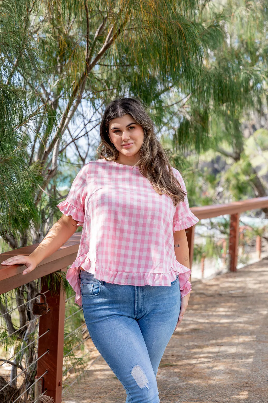 Nikki Pink Check Top by Worthier