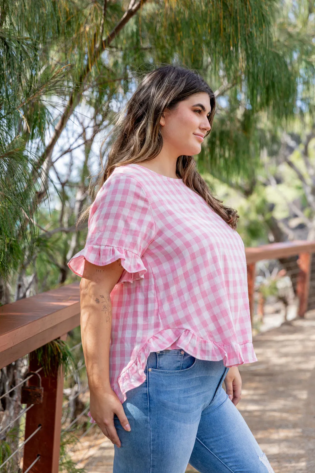 Nikki Pink Check Top by Worthier
