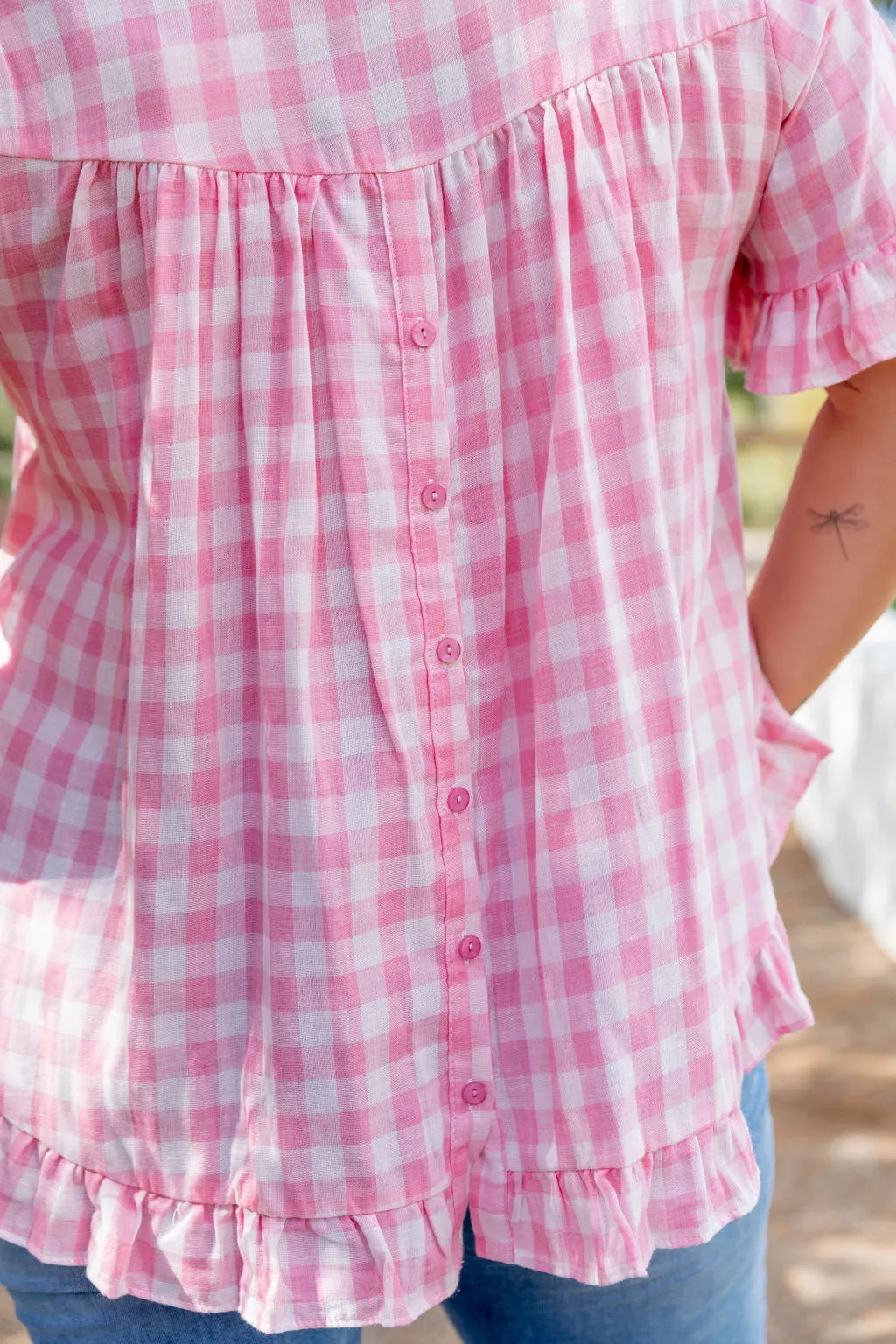 Nikki Pink Check Top by Worthier