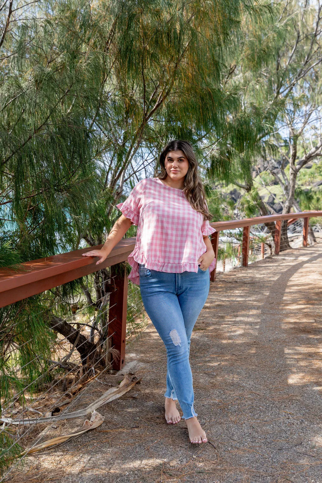 Nikki Pink Check Top by Worthier