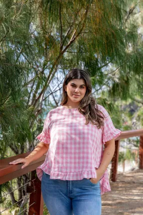 Nikki Pink Check Top by Worthier