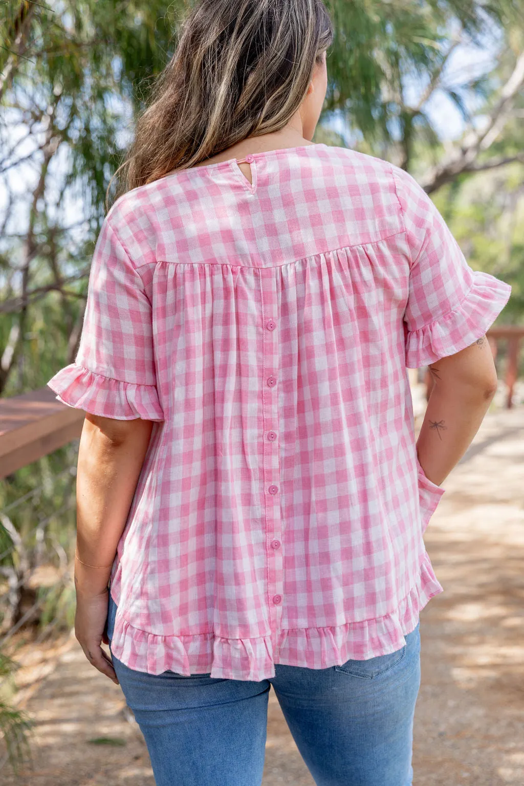 Nikki Pink Check Top by Worthier