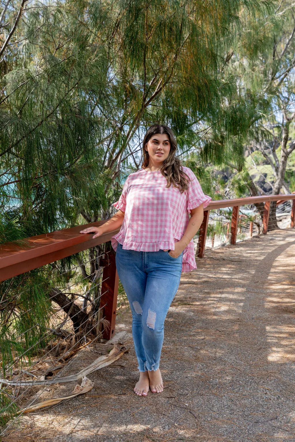 Nikki Pink Check Top by Worthier