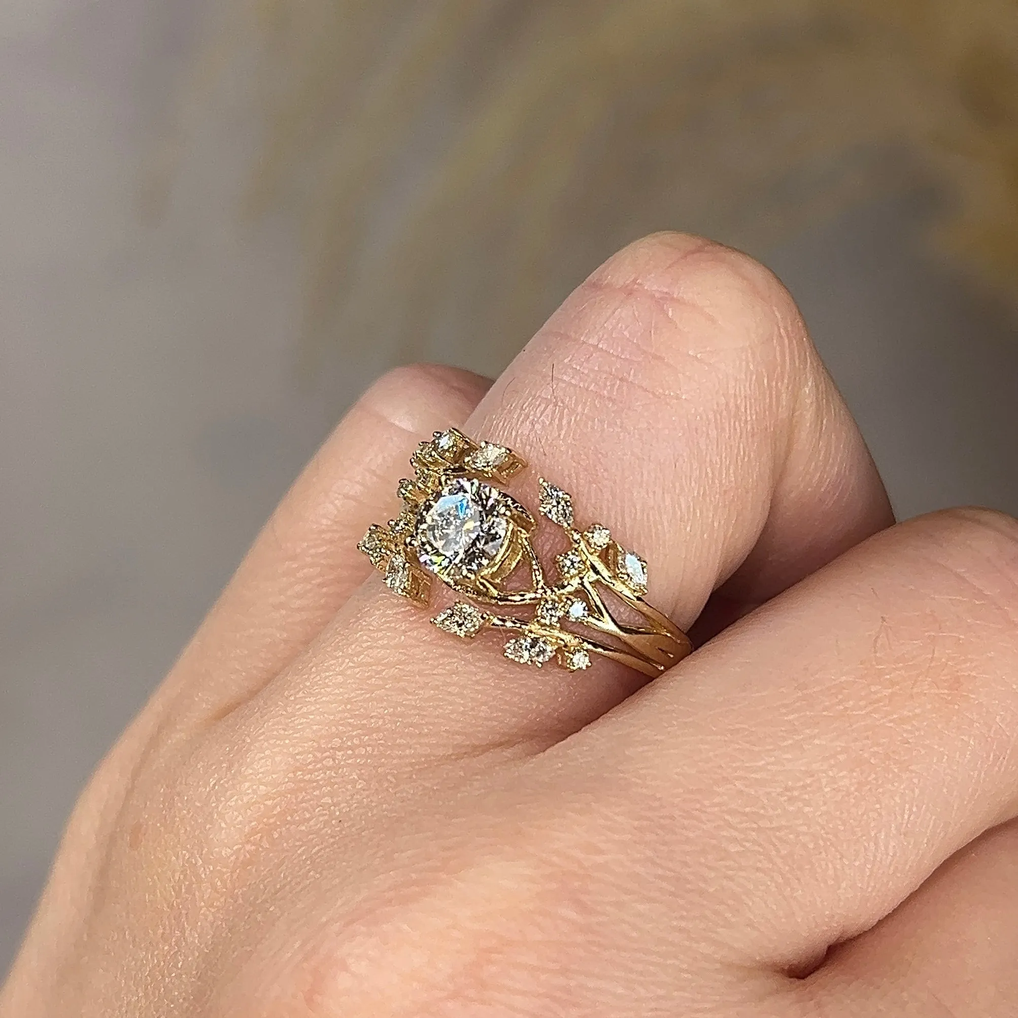 "Katerina" Foliage Weave Leaf 1.25 Carat Round Brilliant Cut Diamond Engagement Ring