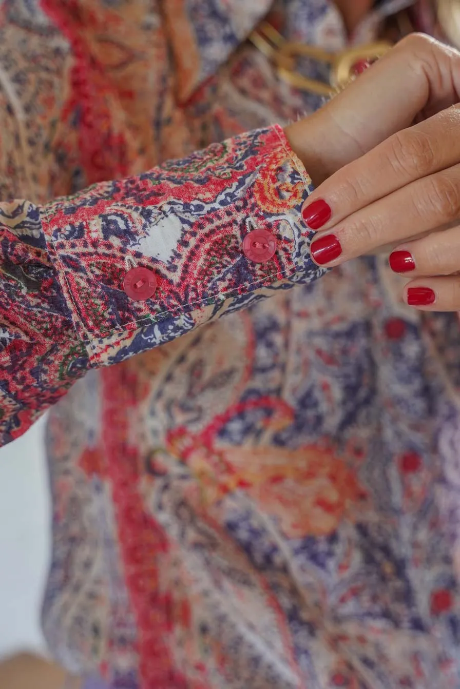 Red & Navy Paisley Fitted Classic Shirt