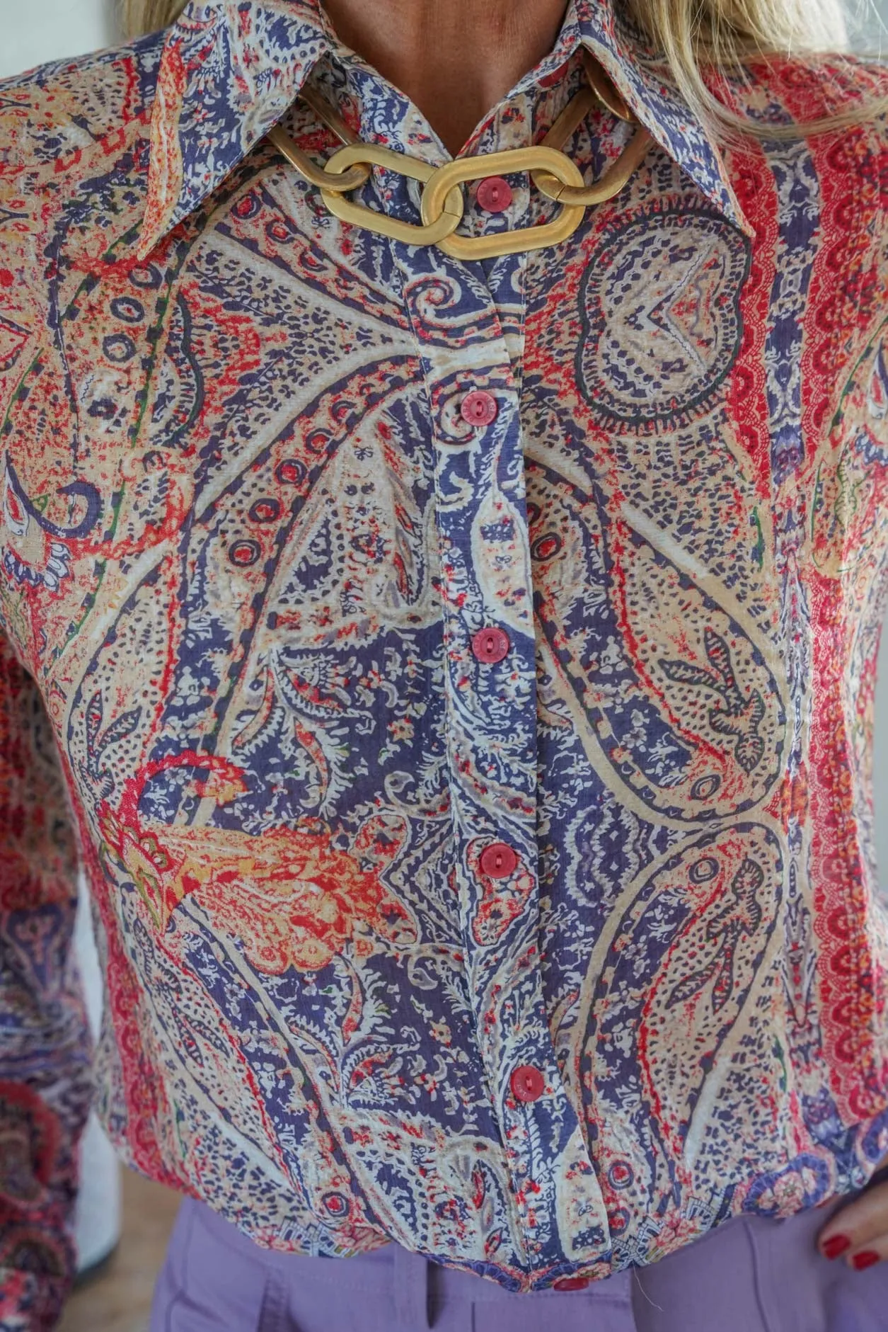 Red & Navy Paisley Fitted Classic Shirt