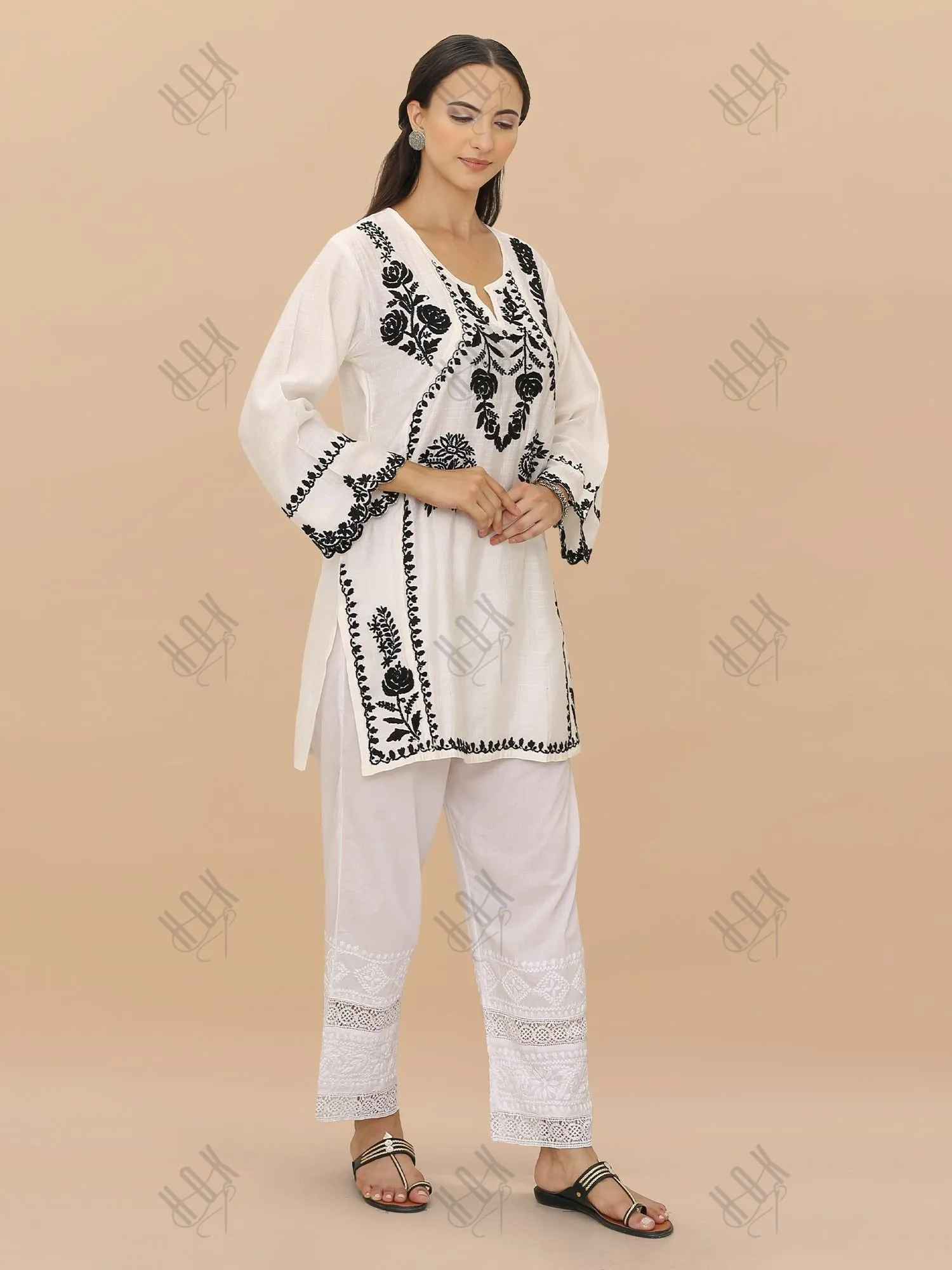 Saba Chikankari Short kurta in Modal Silk - White