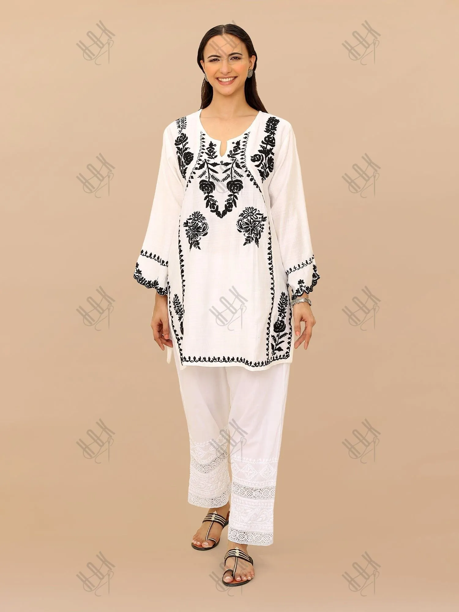 Saba Chikankari Short kurta in Modal Silk - White