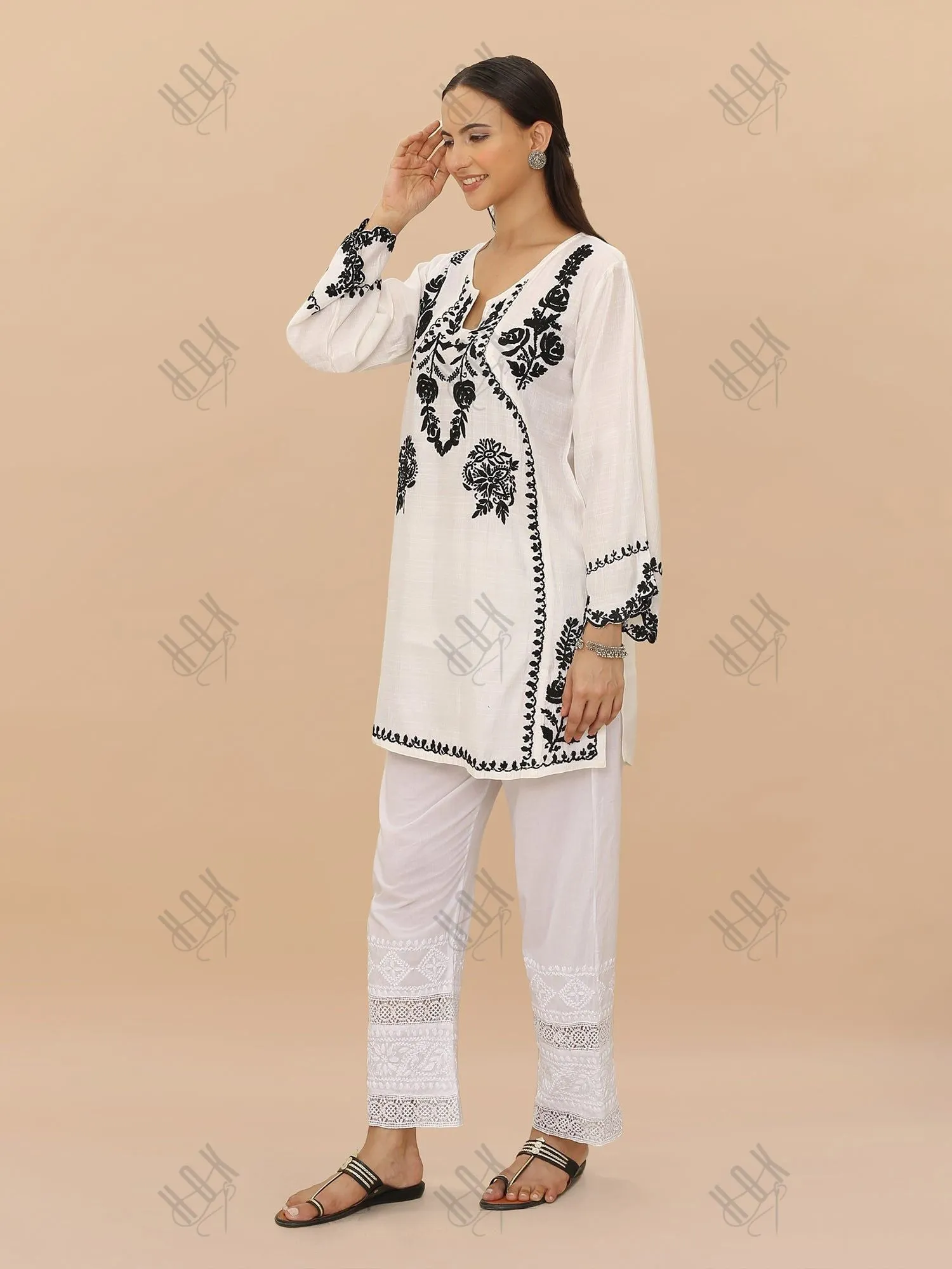 Saba Chikankari Short kurta in Modal Silk - White