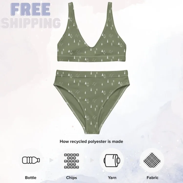 Scandinavian Forest Green Recycled High Waist Bikini
