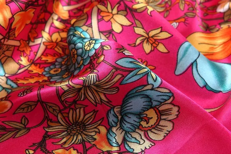 Small Square Satin Scarf Pink Theme Flower Print XAT002