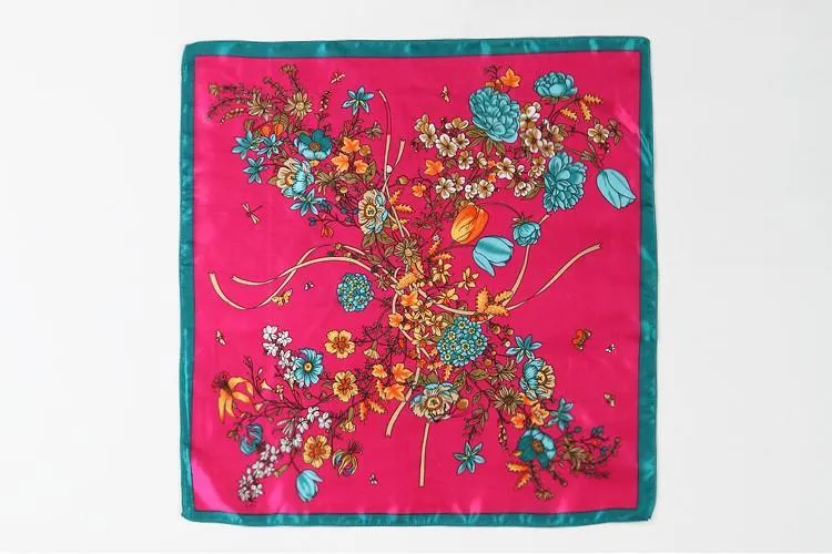 Small Square Satin Scarf Pink Theme Flower Print XAT002