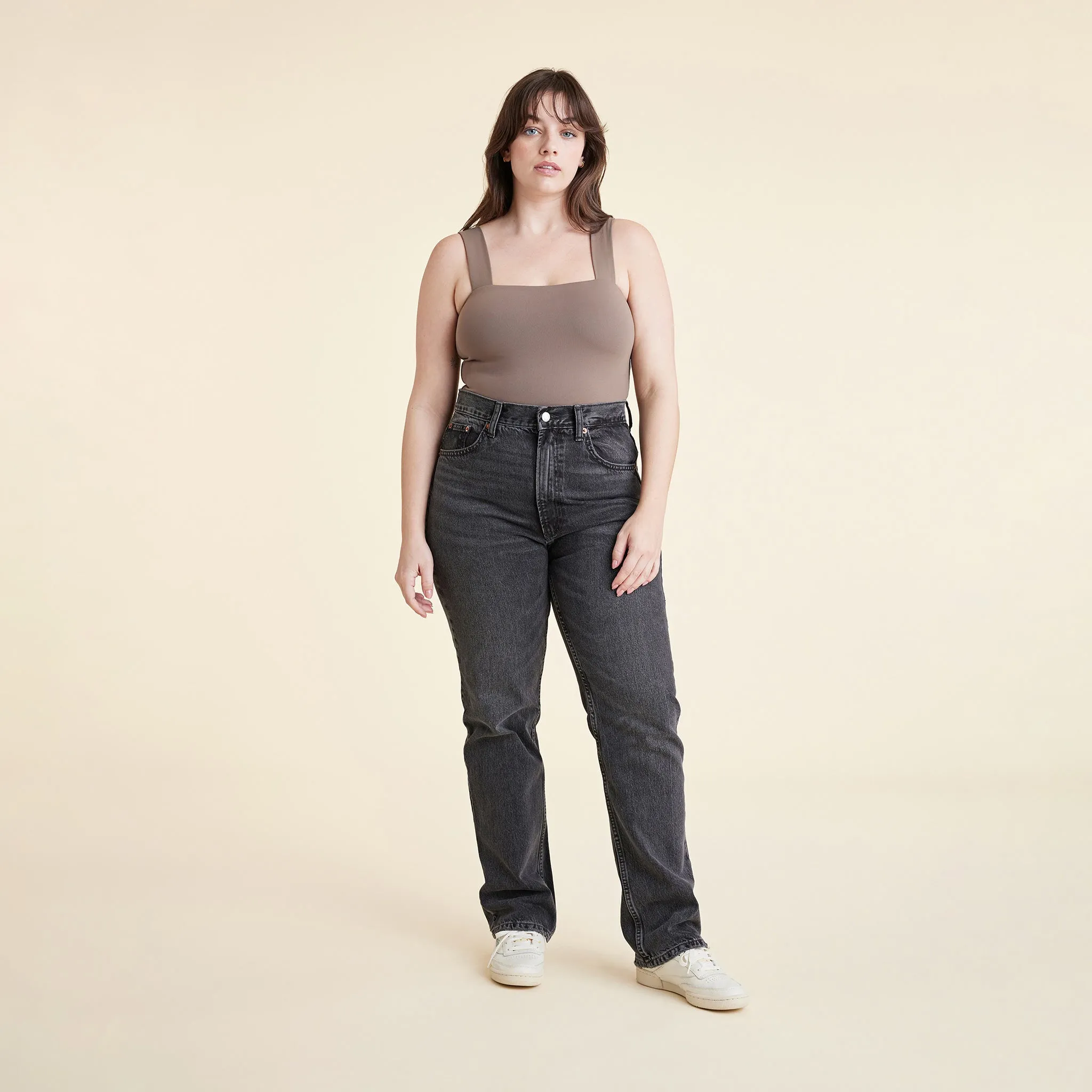 Square Neck Tank Bodysuit | Mocha