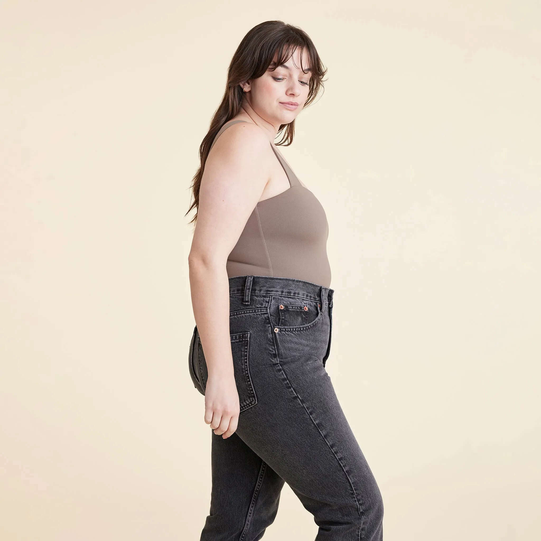 Square Neck Tank Bodysuit | Mocha