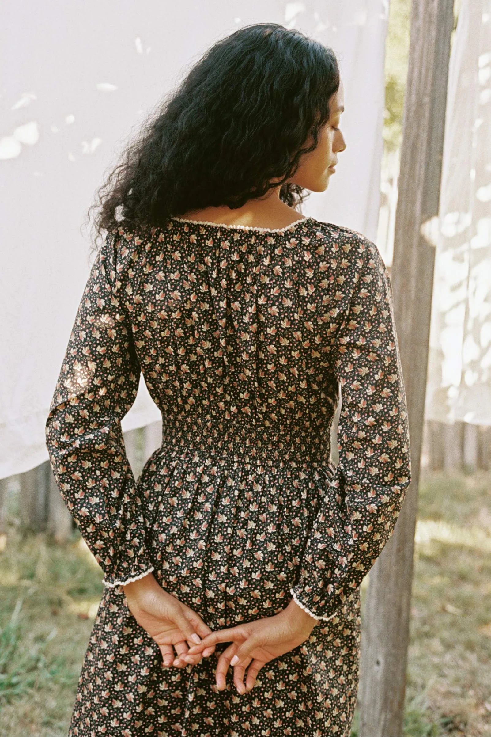 The Venus Dress | Carob Ditsy Leaf