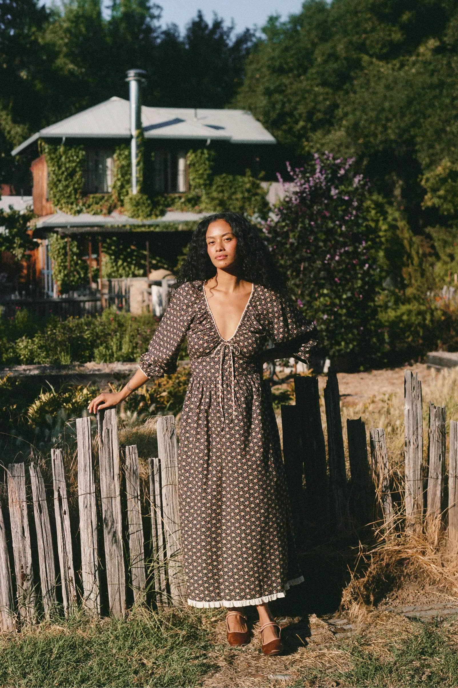 The Venus Dress | Carob Ditsy Leaf
