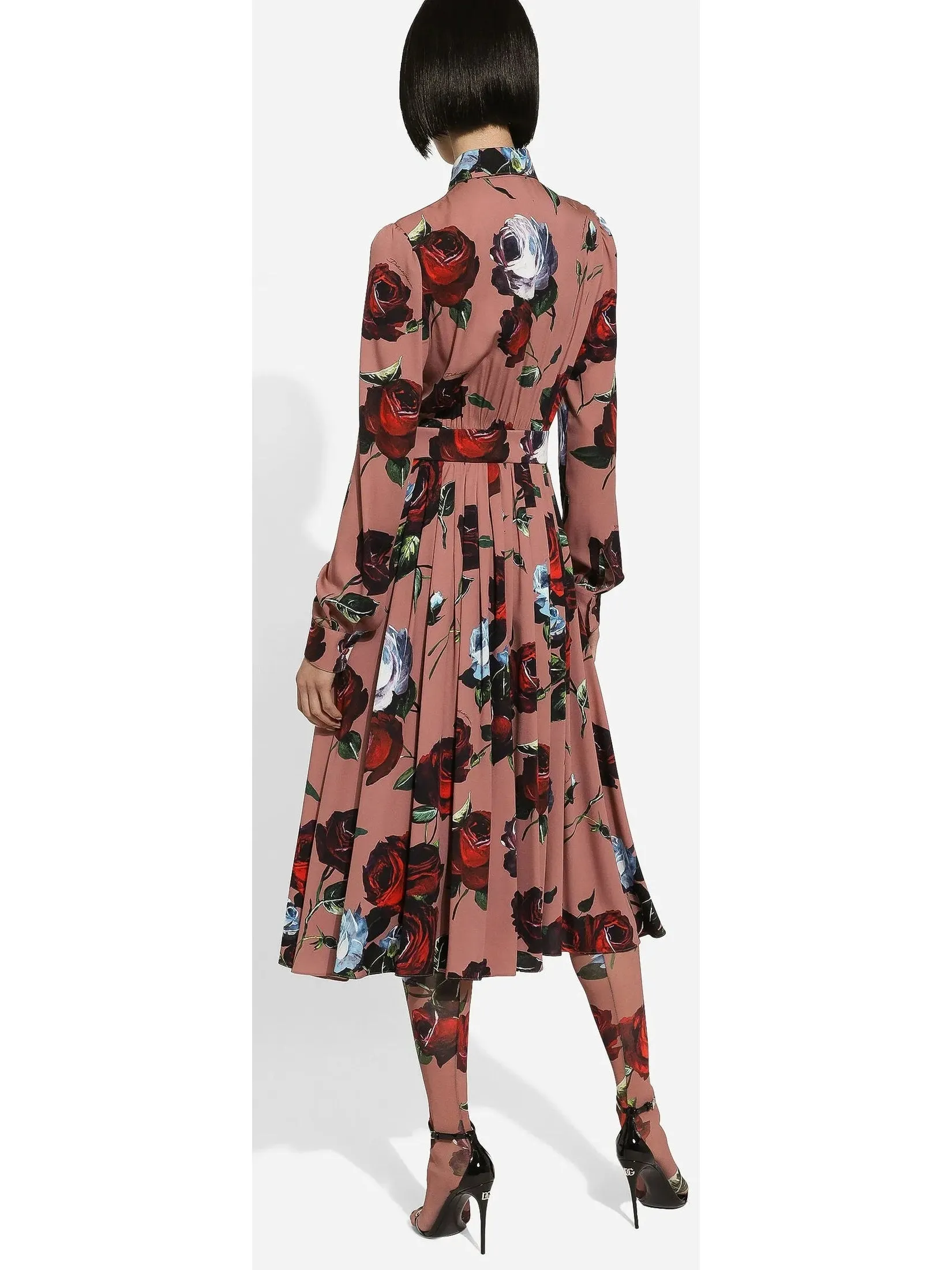 Women’s Charmeuse Shirt Dress with Vintage Rose Print