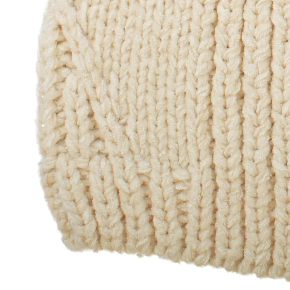 Women's Chenille Hat with Faux Fur Pom