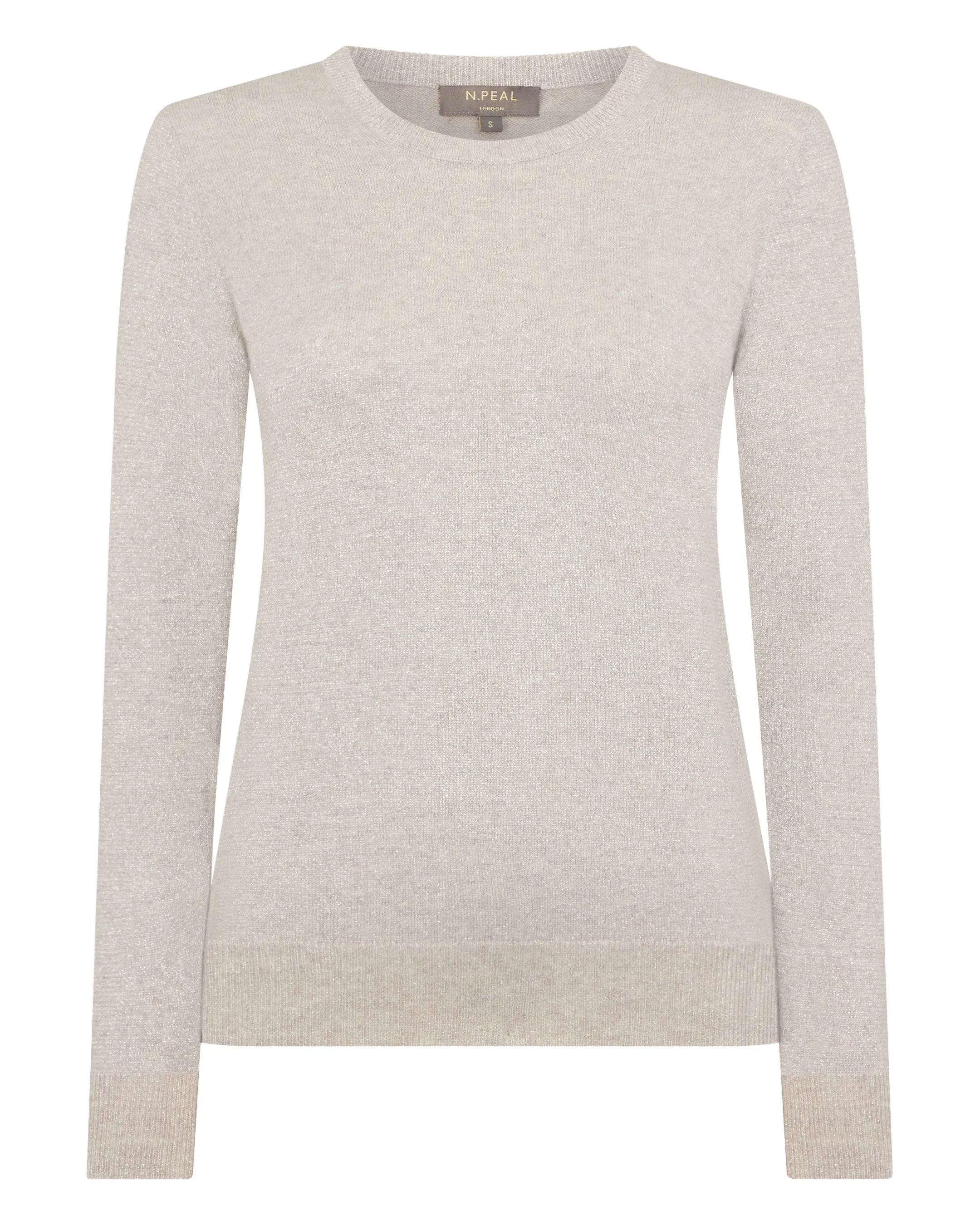 Women's Evie Classic Round Neck Cashmere Sweater With Lurex Sand Brown Sparkle