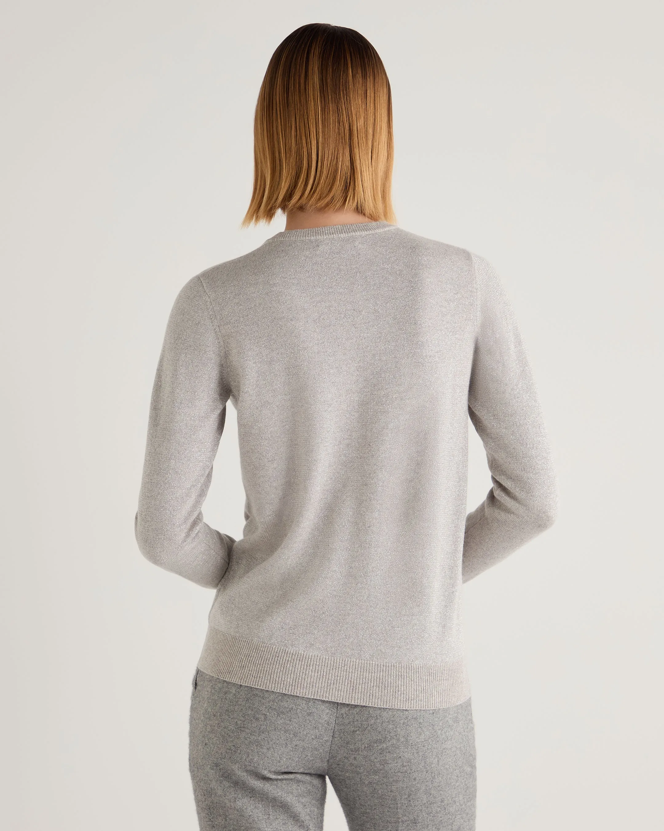 Women's Evie Classic Round Neck Cashmere Sweater With Lurex Sand Brown Sparkle
